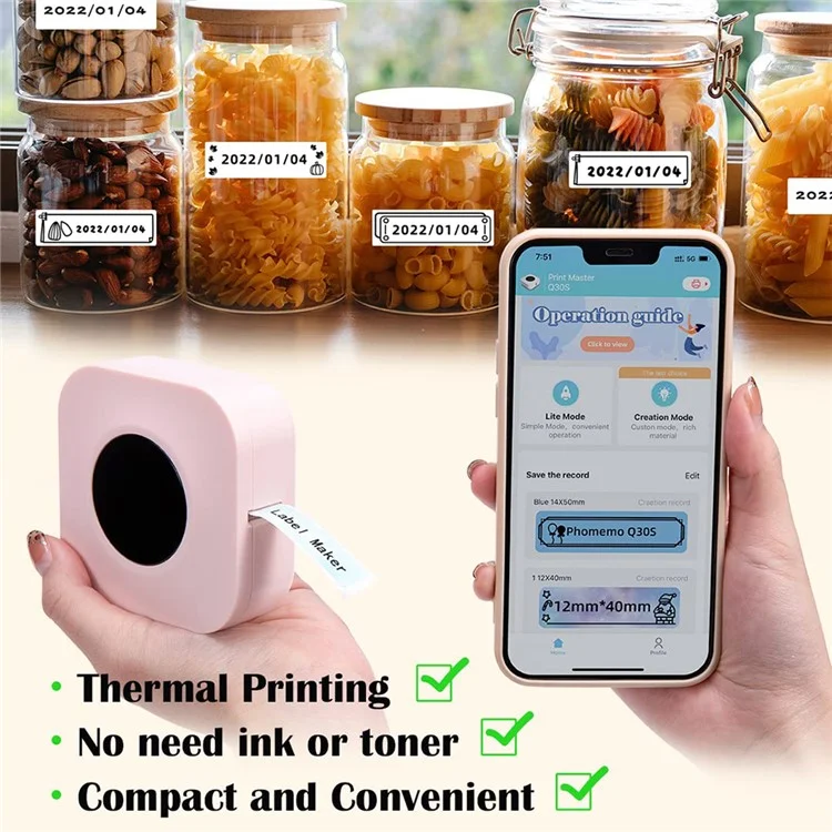 PHOMEMO Q30S DIY Sticker Label Maker Machine Mini Pocket Bluetooth-compatible Thermal Label Printer - Green