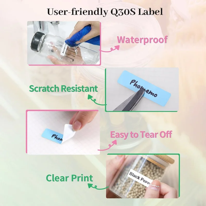 PHOMEMO Q30S DIY Sticker Label Maker Machine Mini Pocket Bluetooth-compatible Thermal Label Printer - White