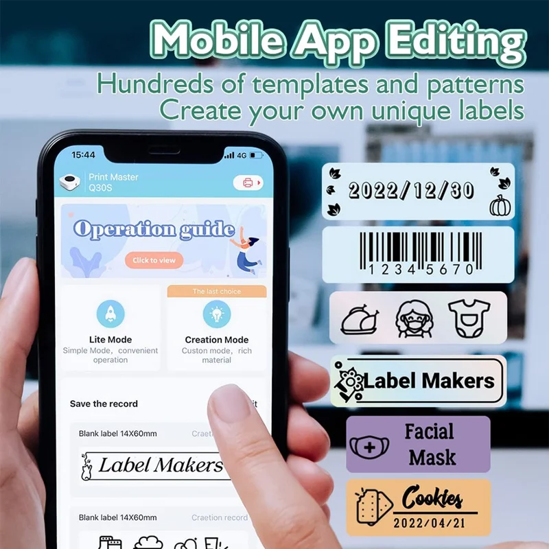 PHOMEMO Q30S DIY Sticker Label Maker Machine Mini Pocket Bluetooth-compatible Thermal Label Printer - White