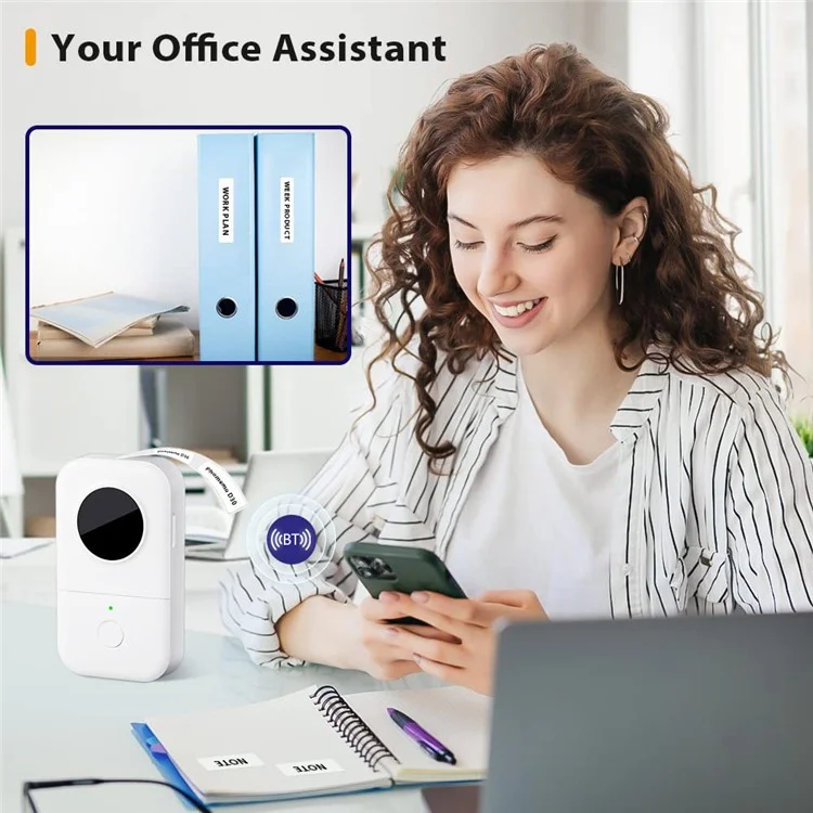 PHOMEMO D30 Portable Inkless Wireless Label Maker Mini Thermal Label Printer for Home School Office - White