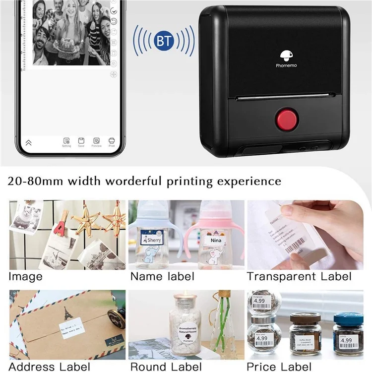 PHOMEMO M200 Mini Thermodrucker 203DPI Bluetooth Barcode Etikettendrucker - Schwarz