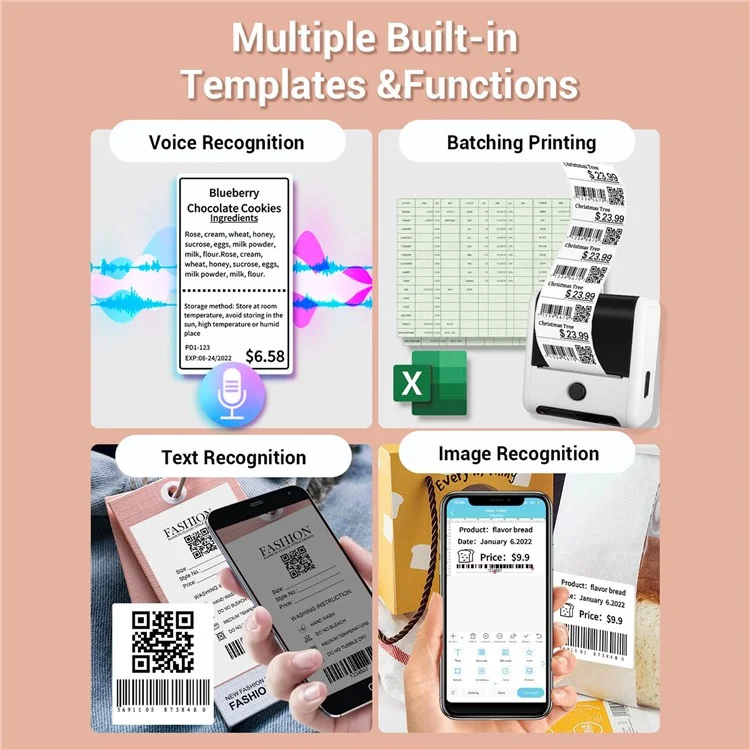 PHOMEMO M200 Mini Thermal Label Maker 203DPI Bluetooth-compatible Barcode Labeler - White