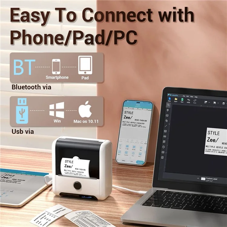 PHOMEMO M200 Mini Thermal Label Maker 203DPI Bluetooth-compatible Barcode Labeler - White