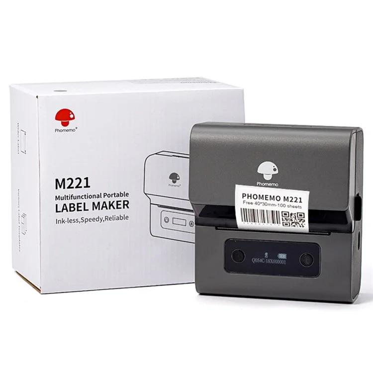 PHOMEMO M221 Thermal Wireless Label Printer Mini Barcode Printer Bluetooth-compatible Label Maker - Grey