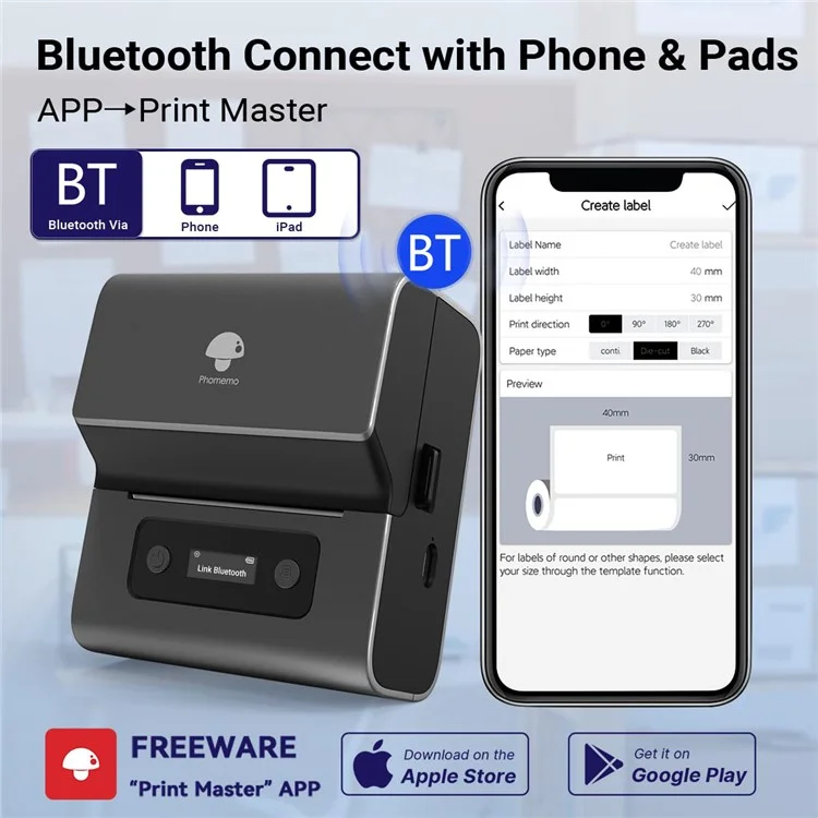PHOMEMO M221 Thermal Wireless Label Printer Mini Barcode Printer Bluetooth-compatible Label Maker - Grey