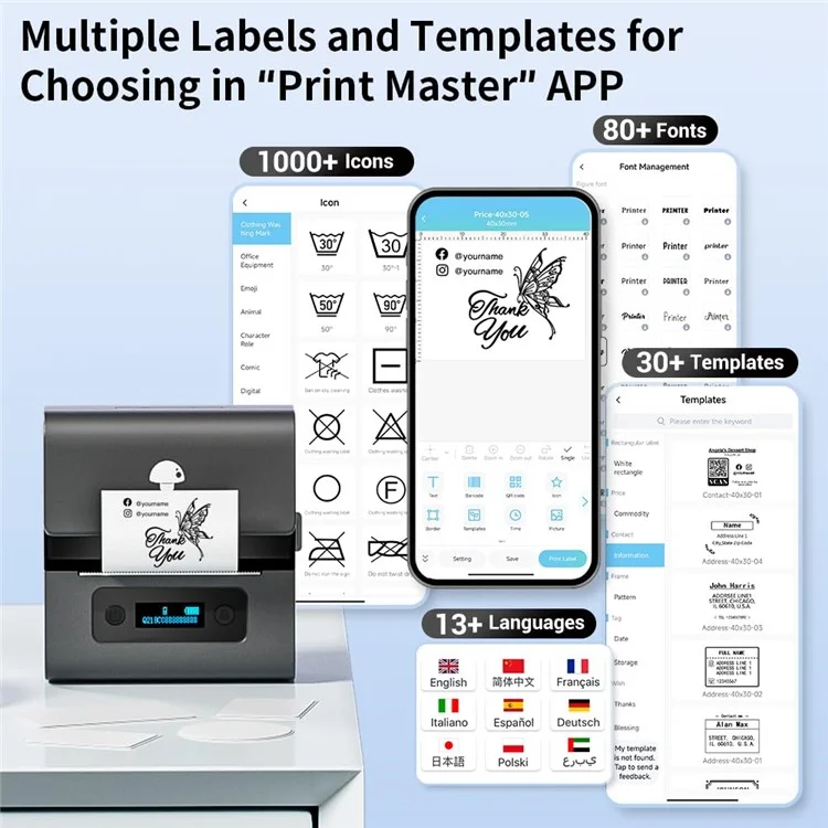 PHOMEMO M221 Thermal Wireless Label Printer Mini Barcode Printer Bluetooth-compatible Label Maker - Grey
