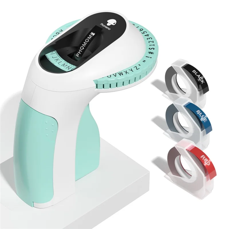 PHOMEMO E975 Manual Embossing Label Maker Handheld Embossed Label Machine with 3 Rolls Of Tapes - Green