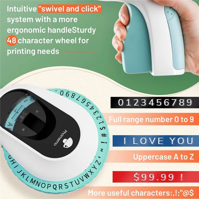 PHOMEMO E975 Manual Embossing Label Maker Handheld Embossed Label Machine with 3 Rolls Of Tapes - Green