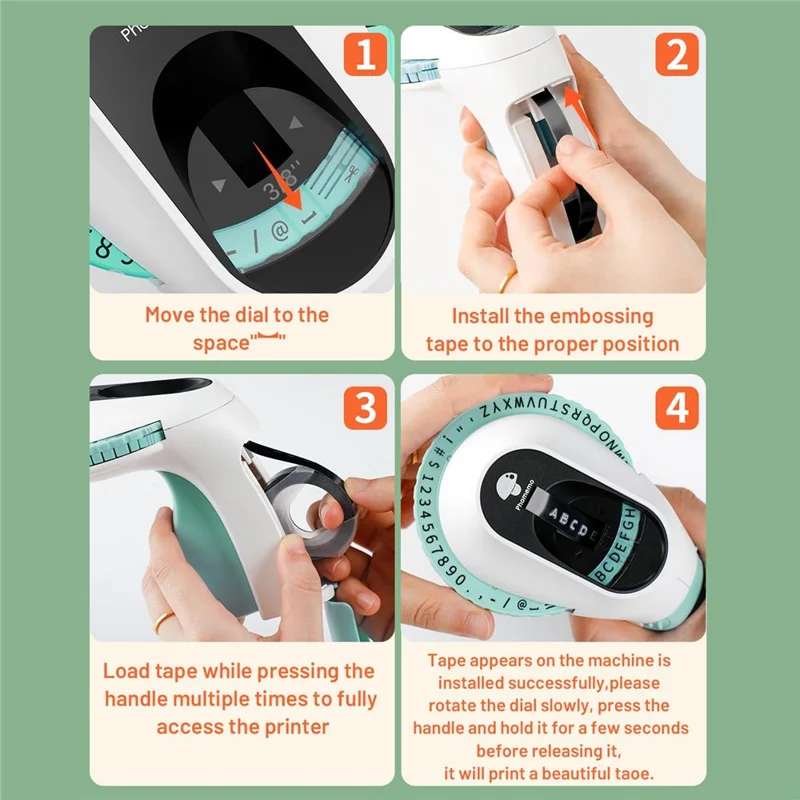 PHOMEMO E975 Manual Embossing Label Maker Handheld Embossed Label Machine with 3 Rolls Of Tapes - Green
