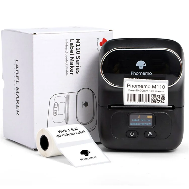 PHOMEMO M110 Mini Bluetooth-compatible Inkless Thermal Printer Wireless Clothes Barcode Label Price Tag Printer - Black