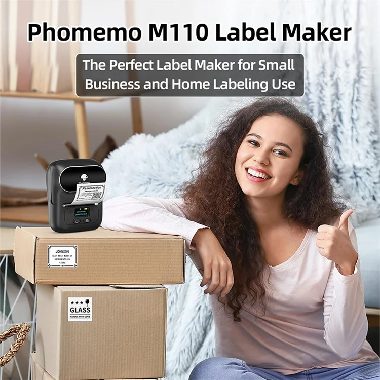 PHOMEMO M110 Mini Bluetooth-compatible Inkless Thermal Printer Wireless Clothes Barcode Label Price Tag Printer - Black
