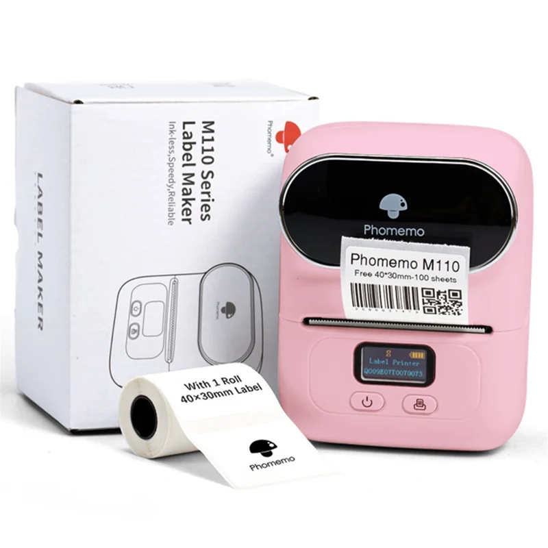 PHOMEMO M110 Mini Bluetooth-compatible Inkless Thermal Printer Wireless Clothes Barcode Label Price Tag Printer - Pink
