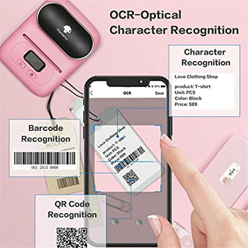 PHOMEMO M110 Mini Bluetooth-compatible Inkless Thermal Printer Wireless Clothes Barcode Label Price Tag Printer - Pink