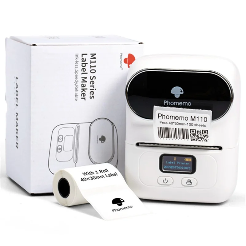 PHOMEMO M110 Mini Bluetooth-compatible Inkless Thermal Printer Wireless Clothes Barcode Label Price Tag Printer - White