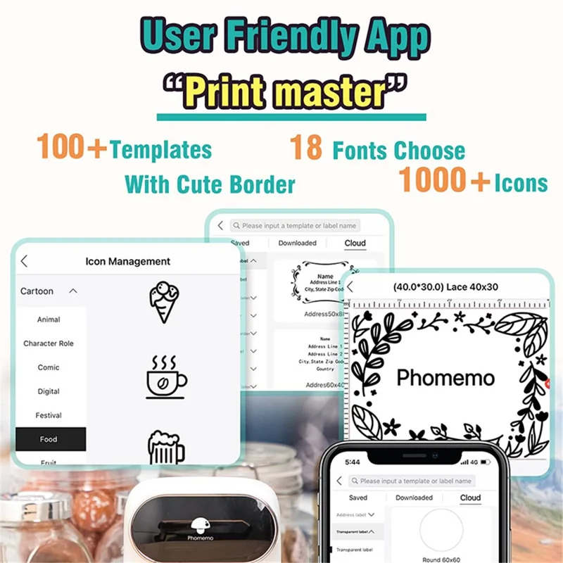 PHOMEMO M110 Mini Bluetooth-compatible Inkless Thermal Printer Wireless Clothes Barcode Label Price Tag Printer - White