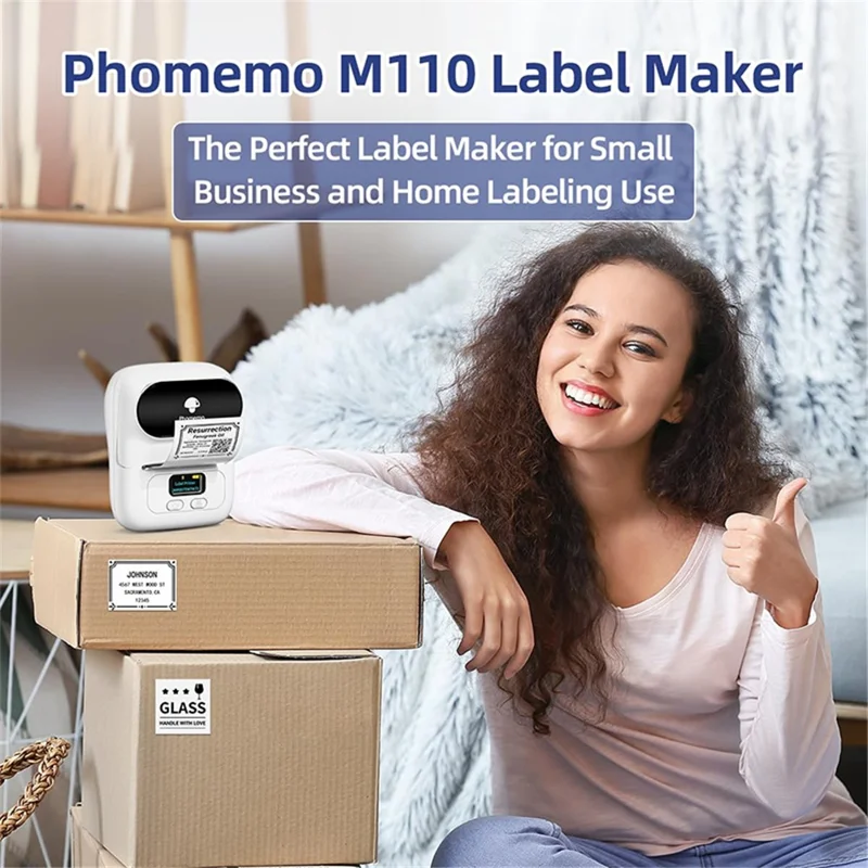 PHOMEMO M110 Mini Bluetooth-compatible Inkless Thermal Printer Wireless Clothes Barcode Label Price Tag Printer - White