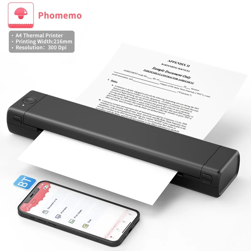 PHOMEMO M08F Bluetooth-compatible Inkless Thermal Printer Document Contract A4 Paper Printer, A4 Version / 210mm Print Width - Green