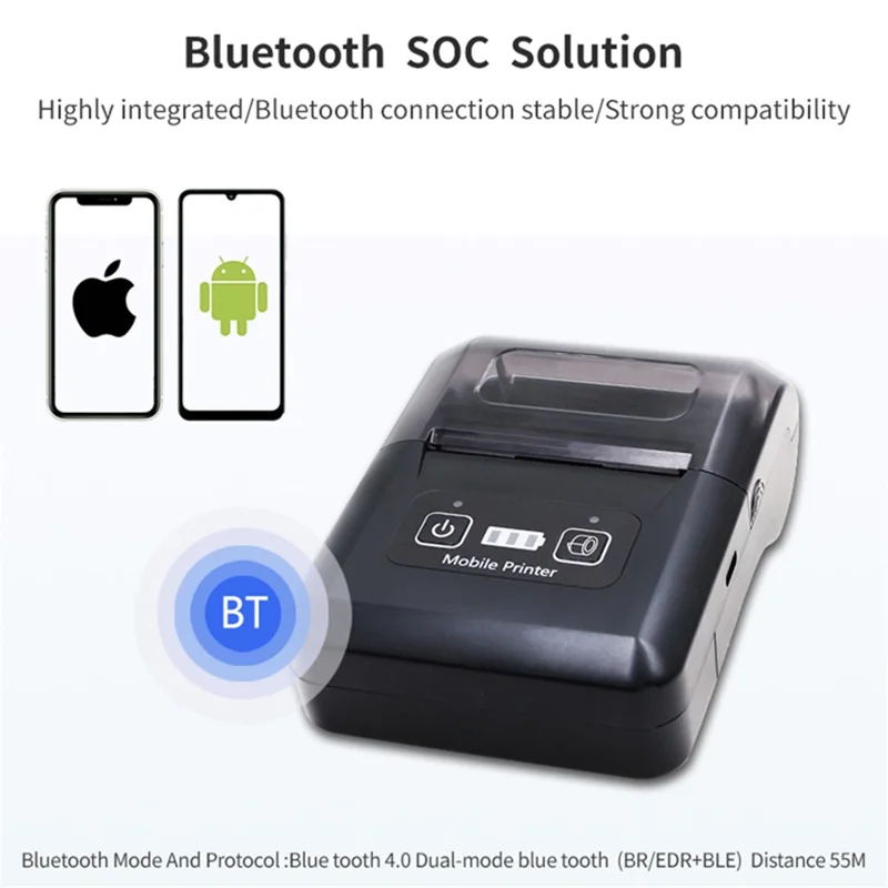 H20 USB + Bluetooth-compatible 203DPI Portable Thermal Printer 48mm Receipt Printer - UK Plug