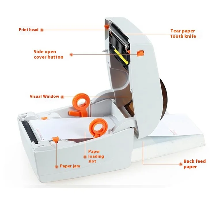 TP403 180mm / s Fast Printing Desktop Thermal Printer Barcode Label Printer, USB+Bluetooth-compatible Version - US Plug