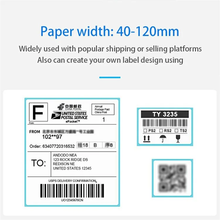 TDL406 203DPI Desktop Thermal Label Printer High Speed Printing Barcode Sticker Maker Machine, US Plug versione USB