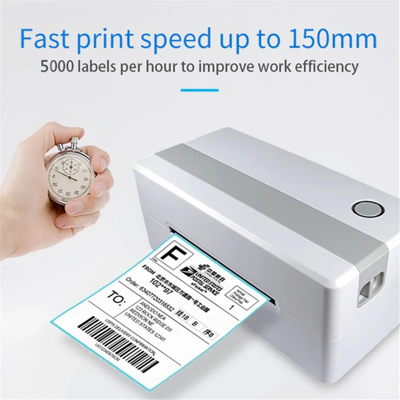 TDL406 203DPI Desktop Thermal Label Printer High Speed Printing Barcode Sticker Maker Machine, USB Version - EU Plug
