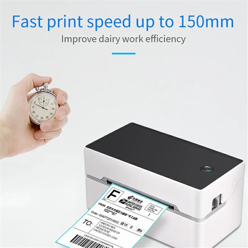 TDL402 Fast Printing 203DPI Thermal Printer Inkless Barcode Label Printer, USB + Bluetooth-compatible Version - US Plug