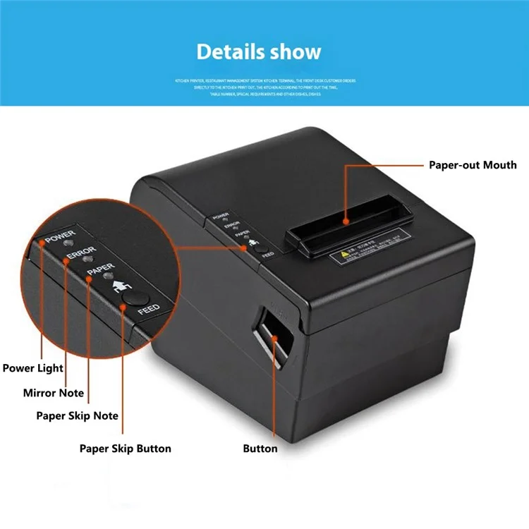 80370 USB+Bluetooth-compatible Thermal Label Printer  80mm Printing Width Receipt Printing Tool - EU Plug