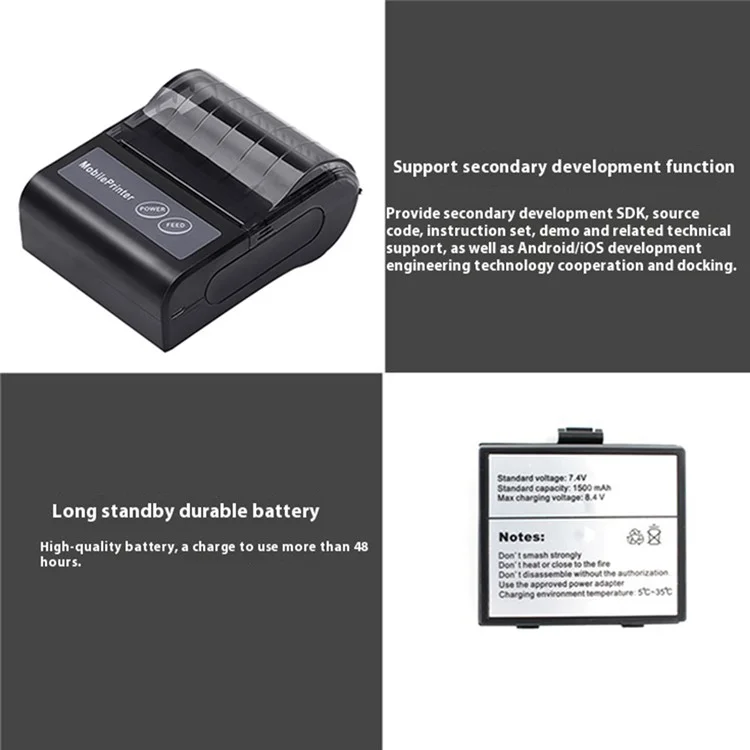 Imprimante d'étiquettes thermiques USB+Bluetooth 80mm, outil d'impression de reçus pour Apple/Android - Prise US