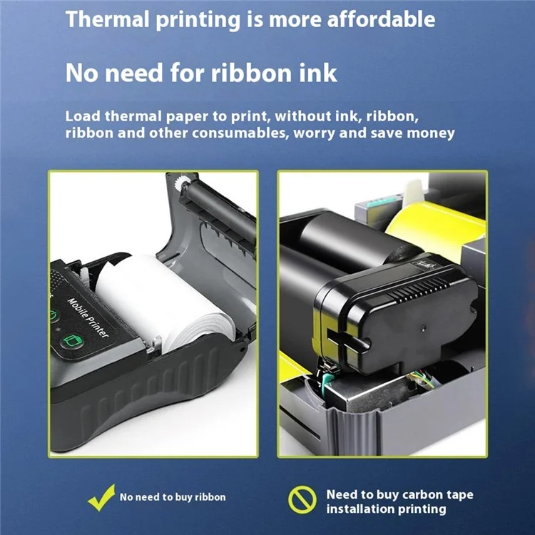 58BH2 USB+Bluetooth-compatible Thermal Label Printer Receipt Printing Tool with 58mm Width Printing Paper Roll - US Plug