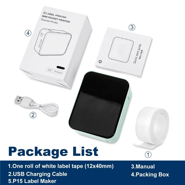 MARKLIFE P15 Máquina de Fazer Etiquetas Sem Tinta - Impressora Térmica Sem Fio Bluetooth Compacta - Verde