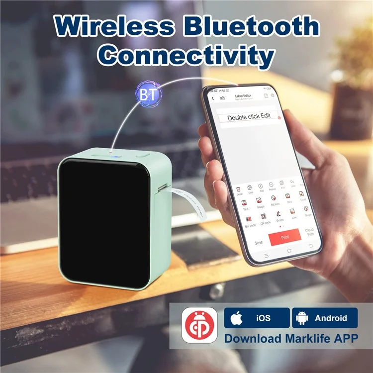 MARKLIFE P15 Máquina de Fazer Etiquetas Sem Tinta - Impressora Térmica Sem Fio Bluetooth Compacta - Verde