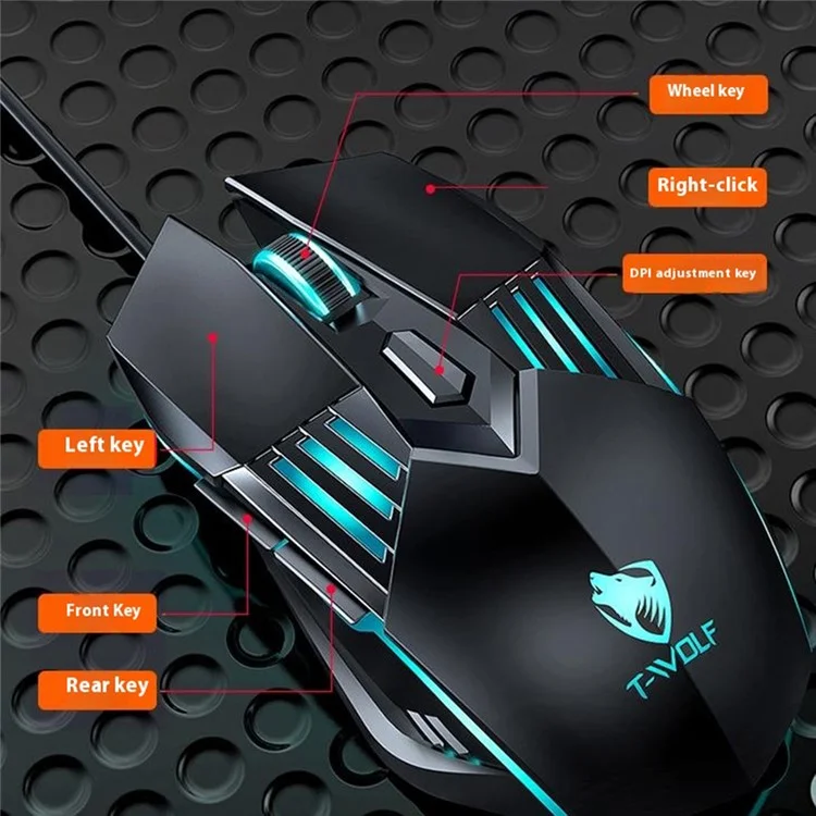 T-WOLF TF700 Backlight USB Wired Gaming Keyboard Mouse Headphone Mouse Pad Set
