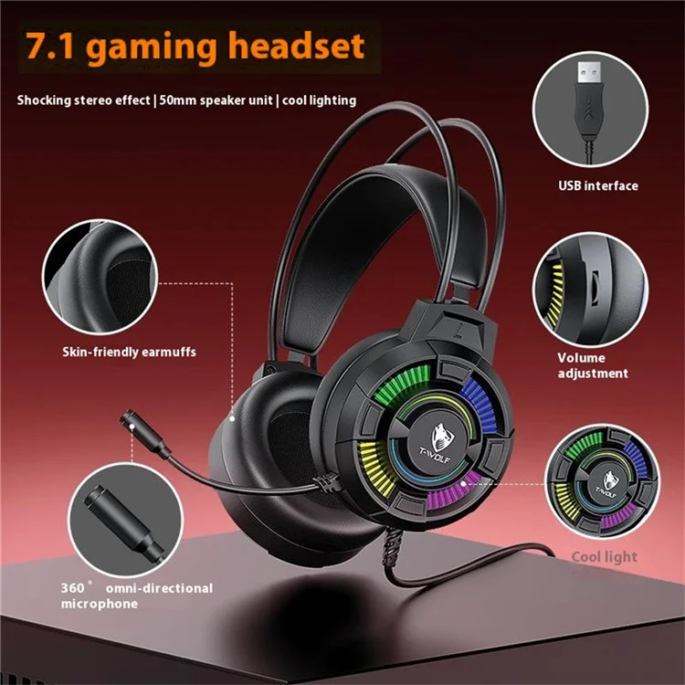 T-WOLF TF700 Backlight USB Wired Gaming Keyboard Mouse Headphone Mouse Pad Set
