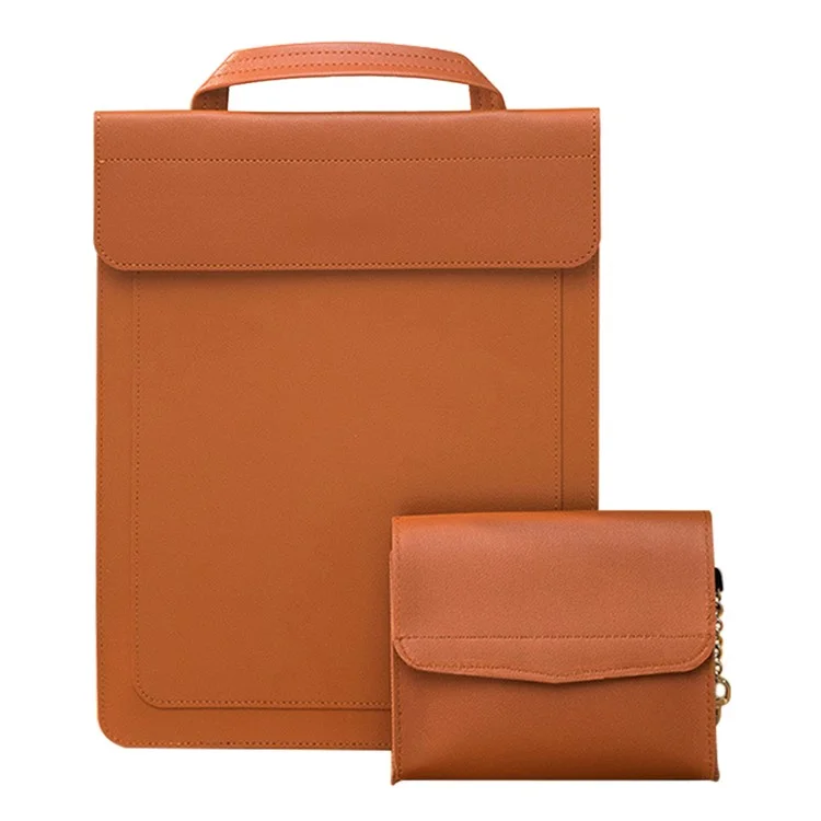 Étui de Transport en Cuir PU Imperméable de Style Commercial Pour 15 / Manche D'ordinateur Portable de 16 Pouces Avec Mini Sac - Brun