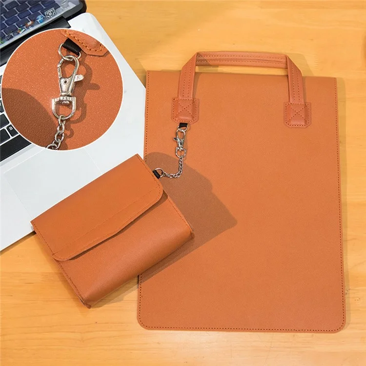 Étui de Transport en Cuir PU Imperméable de Style Commercial Pour 15 / Manche D'ordinateur Portable de 16 Pouces Avec Mini Sac - Brun