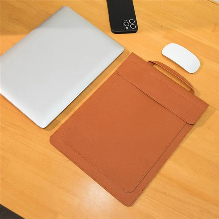 Étui de Transport en Cuir PU Imperméable de Style Commercial Pour 15 / Manche D'ordinateur Portable de 16 Pouces Avec Mini Sac - Brun