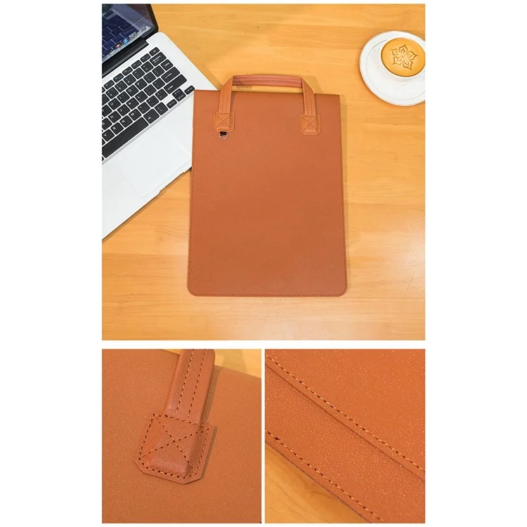 Étui de Transport en Cuir PU Imperméable de Style Commercial Pour 15 / Manche D'ordinateur Portable de 16 Pouces Avec Mini Sac - Brun