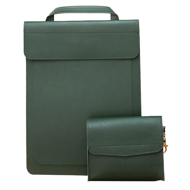 Business Style Waterproof PU Leather Carrying Case for 15 / 16-inch Laptop Sleeve with Mini Bag - Green