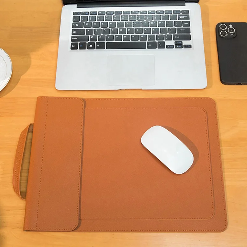 Estilo de Negócios Case de Transporte de Couro PU Impermeável Por 13.3 / Manga de Laptop de 14 Polegadas Com Mini Bolsa - Marrom