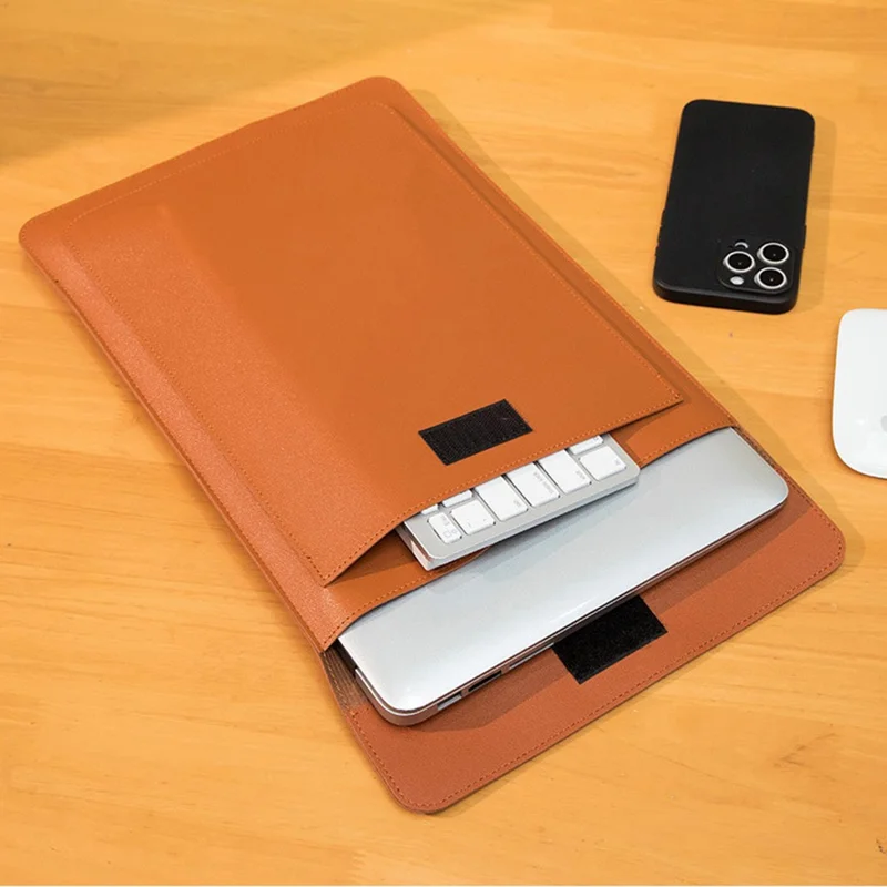 Estilo de Negócios Case de Transporte de Couro PU Impermeável Por 13.3 / Manga de Laptop de 14 Polegadas Com Mini Bolsa - Marrom