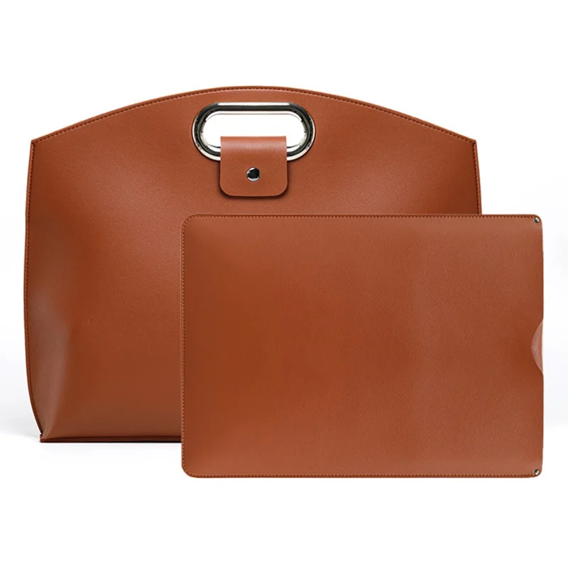 Business Style Waterproof Portable PU Leather Handbag with Carrying Case for 13.3 / 14-inch Laptop - Brown
