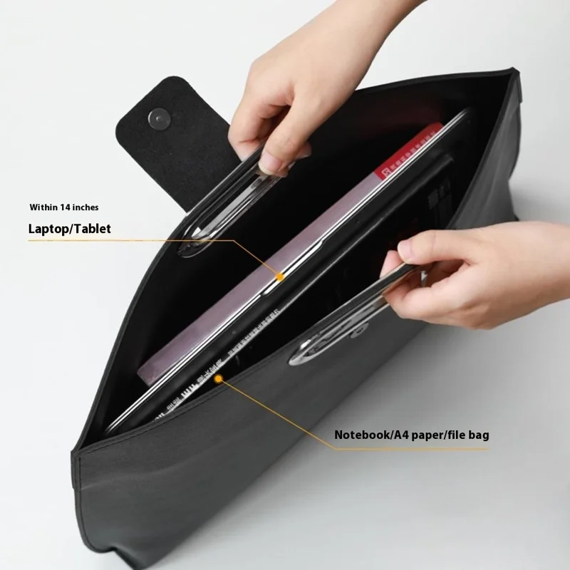 Business Style Waterproof Portable PU Leather Handbag for 13.3 / 14-inch Laptop Sleeve Bag - Black