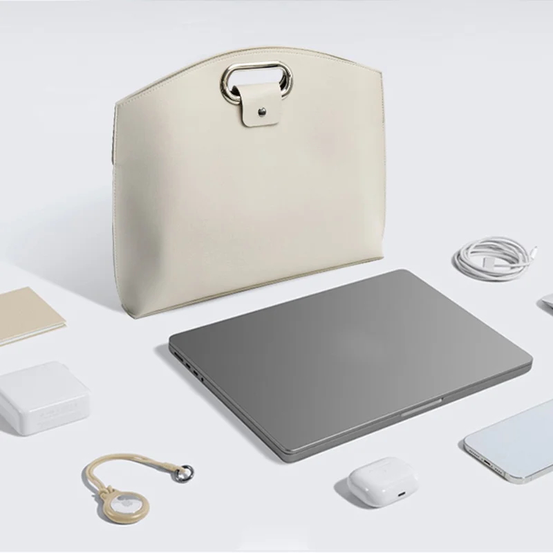 Business Style Waterproof Portable PU Leather Handbag for 13.3 / 14-inch Laptop Sleeve Bag - Black