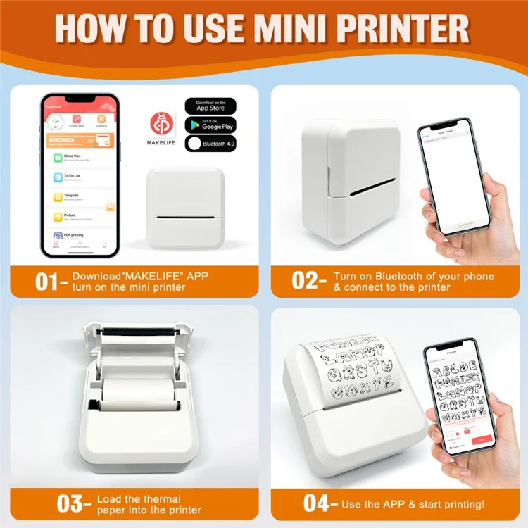 MARKLIFE S2 Bluetooth-compatible Thermal Label Printer Ink-Less Label Maker Machine for Small Business Home Office - White