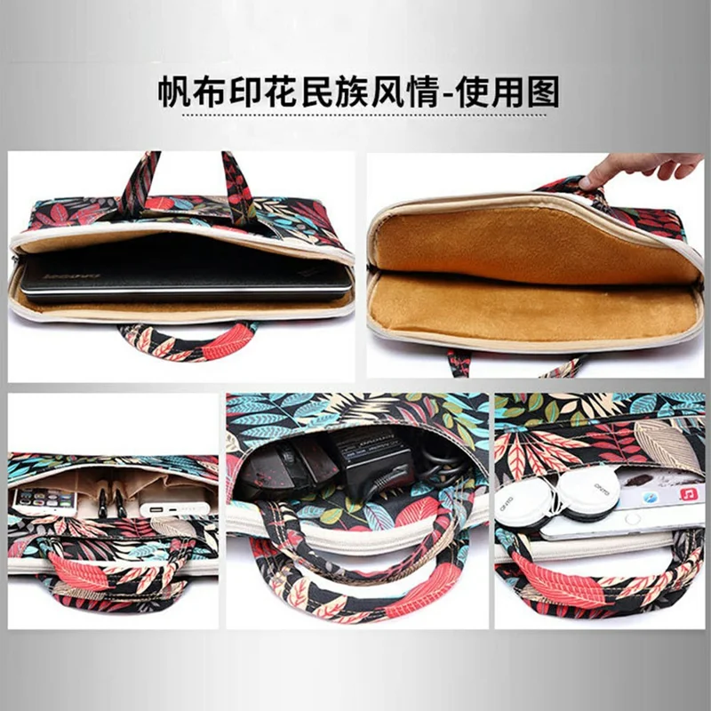 LISEN Pattern Print Canvas Carrying Case for 13.3-Inch Laptops Portable Storage Bag with Mini Bag - Elephant Red