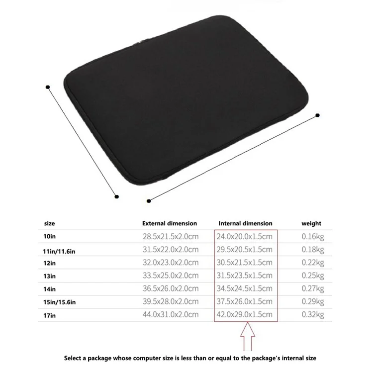 A03 10 inch Laptop Sleeve Bag Neoprene Notebook Carrying Bag Tablet Briefcase - Black