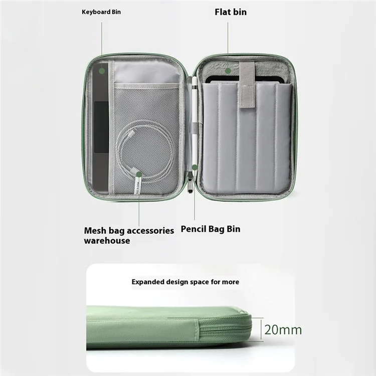For 7-8 inch E-Reader Carrying Case Polyester Splash-Proof Portable Tablet Sleeve Bag - Green