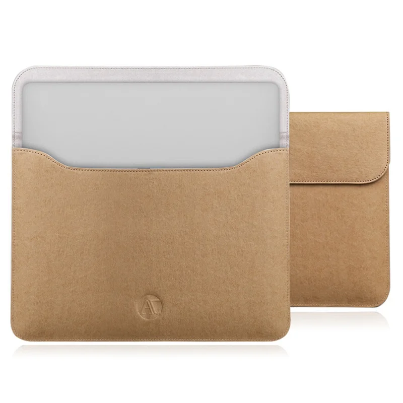 For 13 inch Laptop Carrying Case Washed Kraft Paper Portable Sleeve Bag Magnetic Closure - Yellow