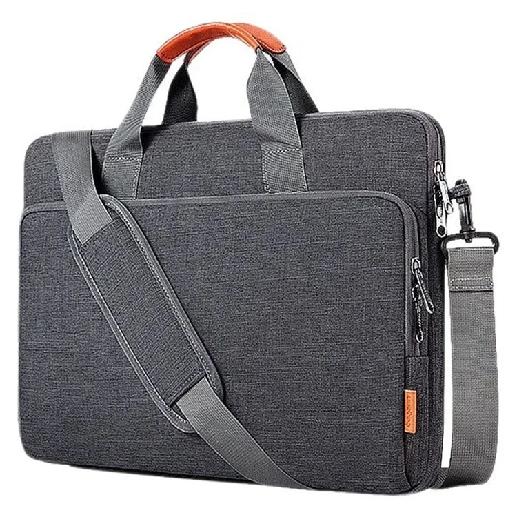 For 15.6 inch Shoulder Laptop Bag Business Style Multi-Functional Notebook Sleeve Bag with Air Cushion Protection - Grey