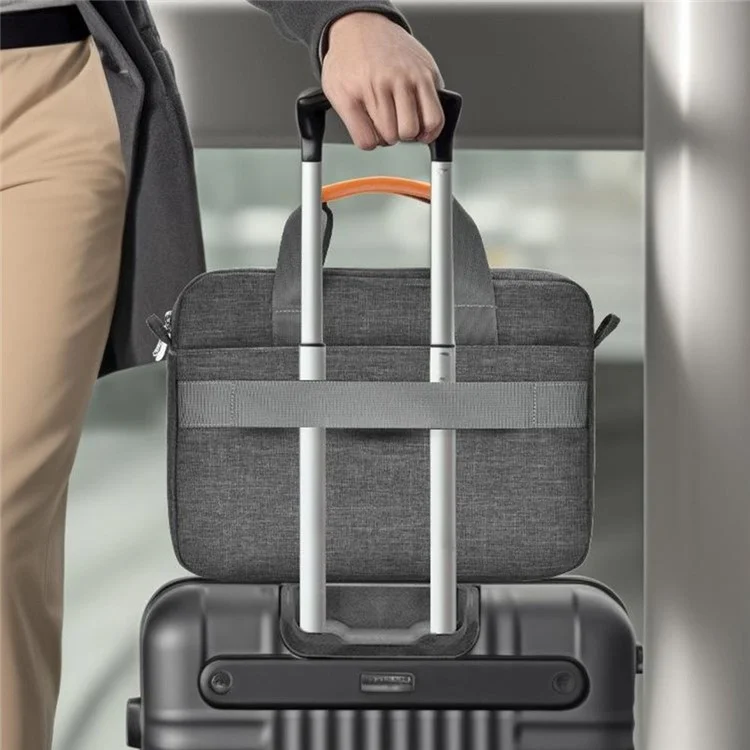 For 15.6 inch Shoulder Laptop Bag Business Style Multi-Functional Notebook Sleeve Bag with Air Cushion Protection - Grey